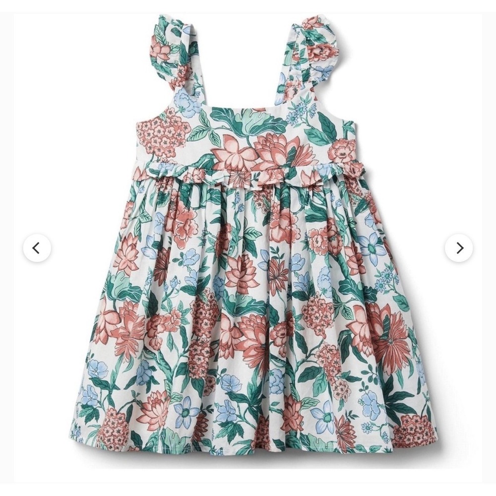 Janie and‎ Jack Jet Ivory Floral Flutter Strap Dress Girls Sz 5